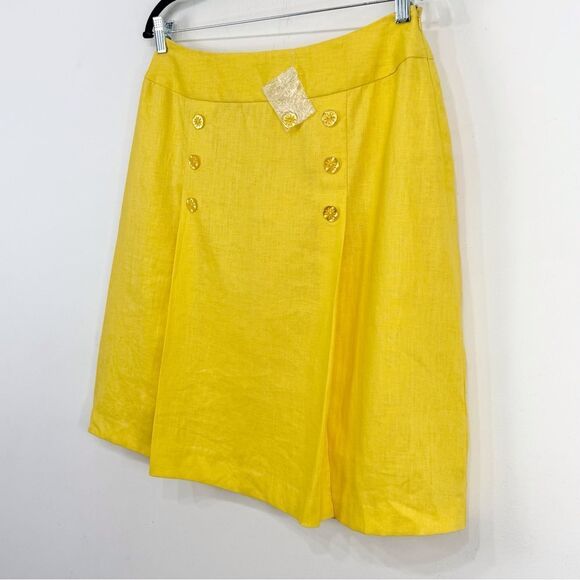 J.G. Hook Sunny Yellow 100% Linen Sailor Button Lined A Line Skirt - Picture 3 of 16